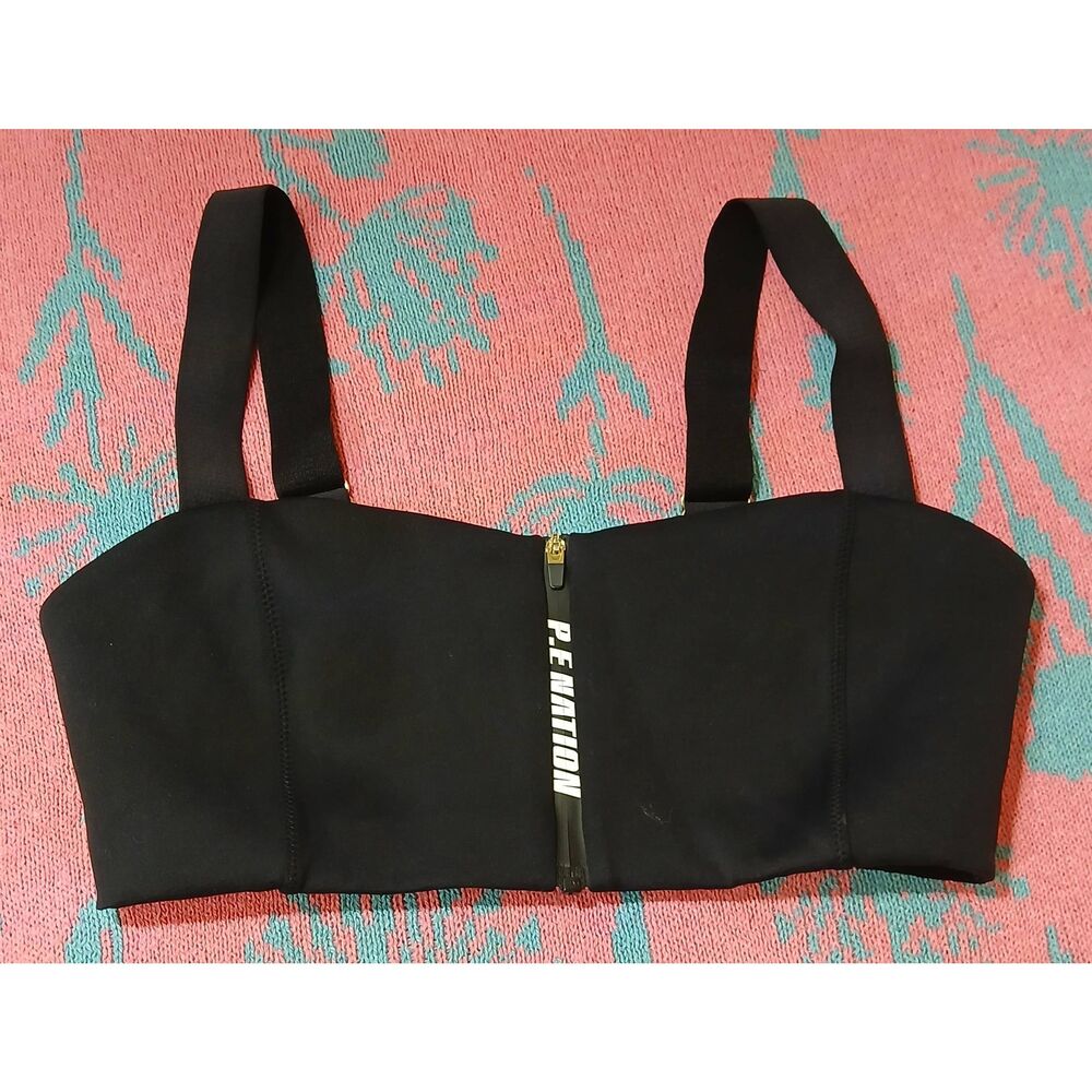 Pe nation womens small black sports bra full zip front strong premium quality